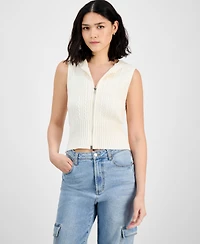 Ultra Flirt Juniors' Cable-Knit Hooded Sweater Vest