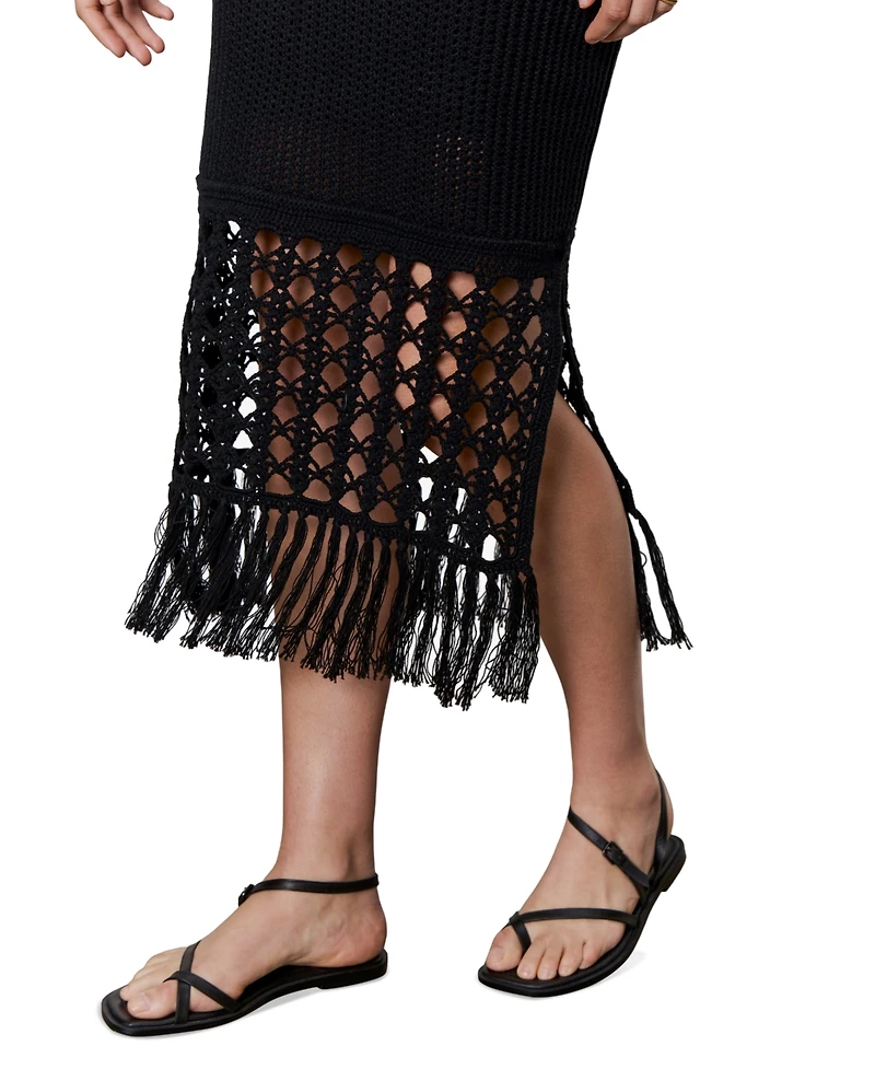 Sanctuary Women's Promenade Cotton Crochet Fringe-Hem Dress