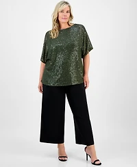 Anne Klein Plus Sequin Dolman-Sleeve Boat-Neck Top