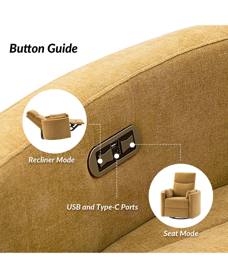 Monica Swivel Rocker Power Recliner with Movable Pillows and Usb Port