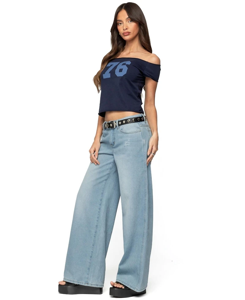 Edikted Women's Ripley Distressed Low Rise Jeans