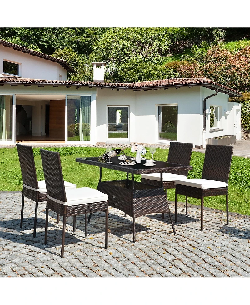 Gymax 5PCS Rattan Patio Dining Table & Chair Set Outdoor Furniture Set w/ Cushion