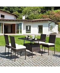 Gymax 5PCS Rattan Patio Dining Table & Chair Set Outdoor Furniture Set w/ Cushion