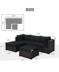 Gymax 5PCS Rattan Patio Conversation Set Outdoor Furniture Set w/ Black Cushions