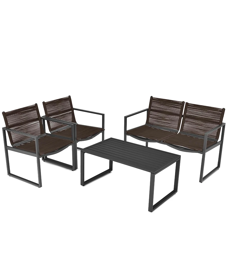 Gymax 4PCS Patio Conversation Furniture Set Yard Garden Outdoor w/ Coffee Table