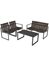 Gymax 4PCS Patio Conversation Furniture Set Yard Garden Outdoor w/ Coffee Table