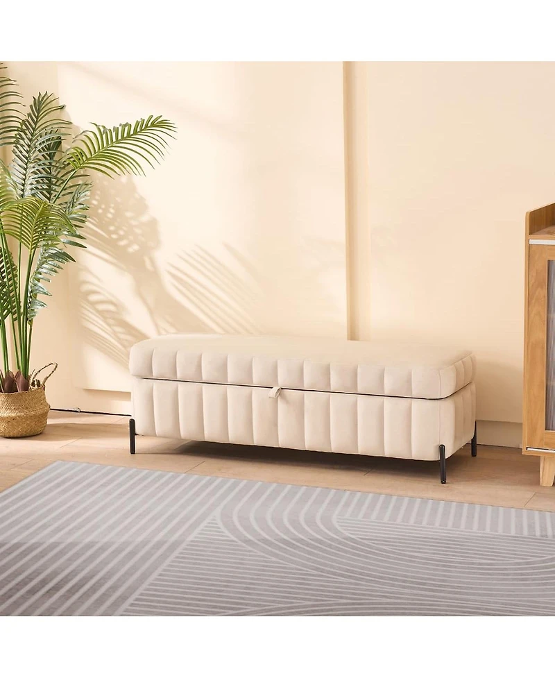Velvet Upholstered Storage Bench with Flip Top Hidden Compartment for Bedroom, Living Room, Entryway or Window Seat-The Pop Home