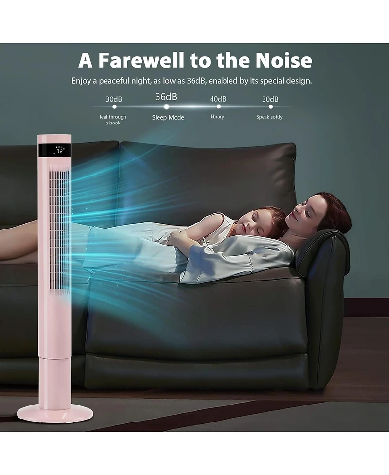 Cowsar Tower Fan Portable Floor Fans 85°Oscillating Fan 43'' Quiet Cooling 12H Timer Remote Control Standing Bladeless Electric 3 Speeds Wind 3 M