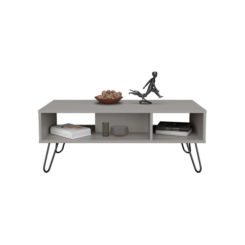 Selma Coffee Table with 4 Legs and 2 Shelves, Taupe