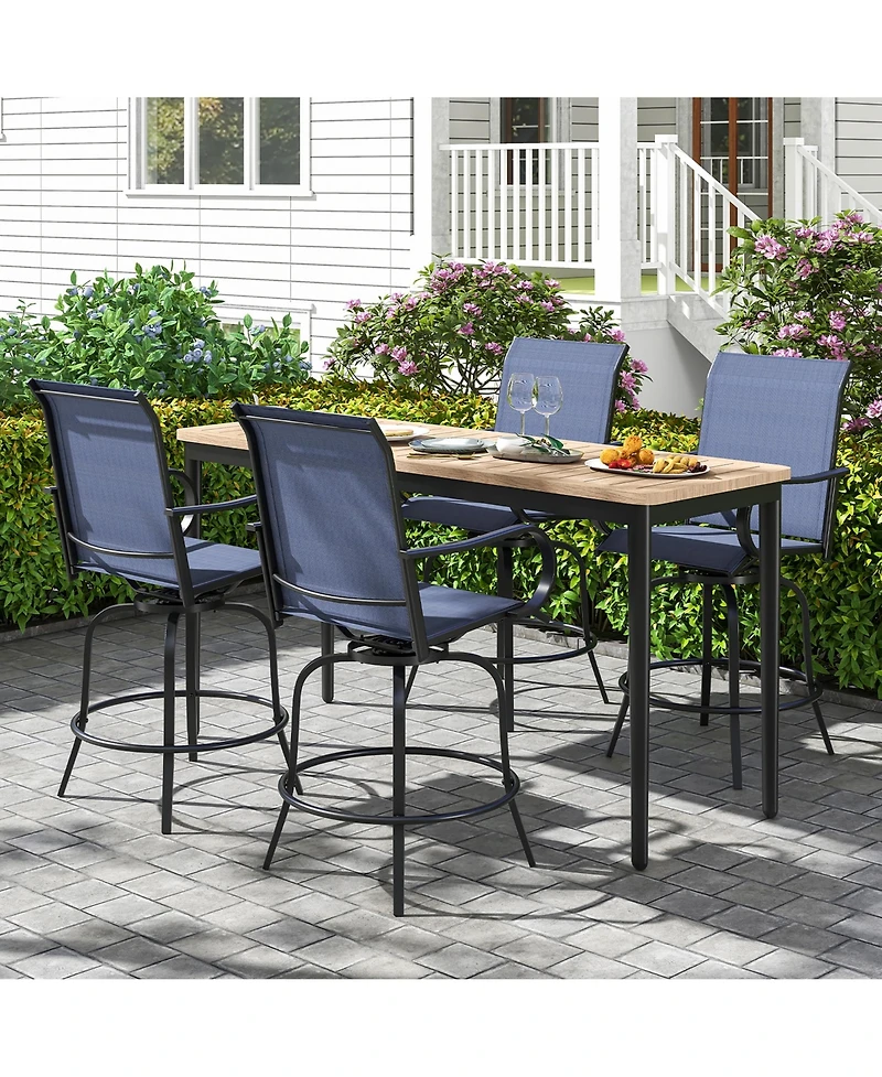 Gymax Outdoor Swivel Bar Stool Set of 4 w/Breathable Fabric and Heavy Duty Metal Frame