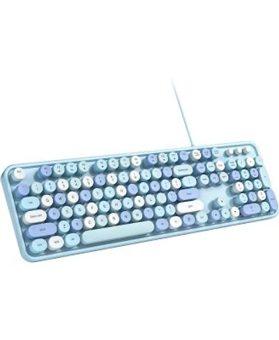 Computer Keyboard Wired Plug Play Usb Retro Round Typewriter Keyboard Full Size Wired Keyboard With Foldable Stands For Laptop Office Pc Purple Colorful