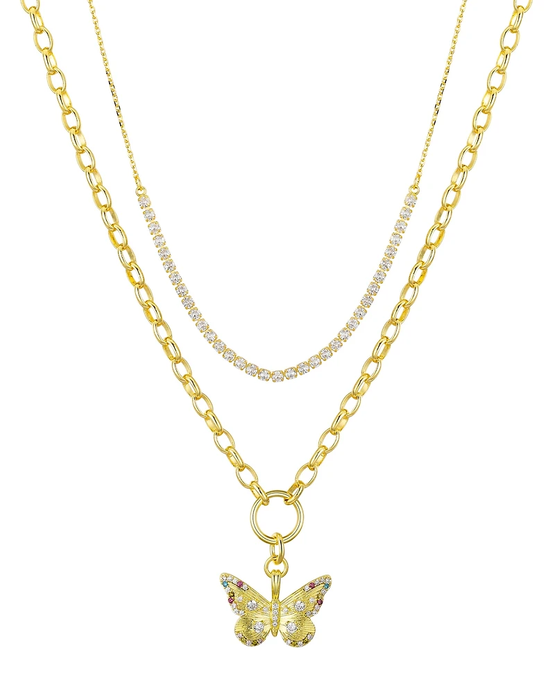 Unwritten Cubic Zirconia Tennis Butterfly Layered Necklace Set