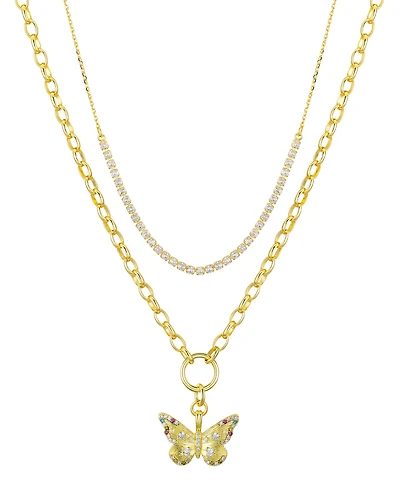 Unwritten Cubic Zirconia Tennis Butterfly Layered Necklace Set