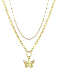 Unwritten Cubic Zirconia Tennis Butterfly Layered Necklace Set