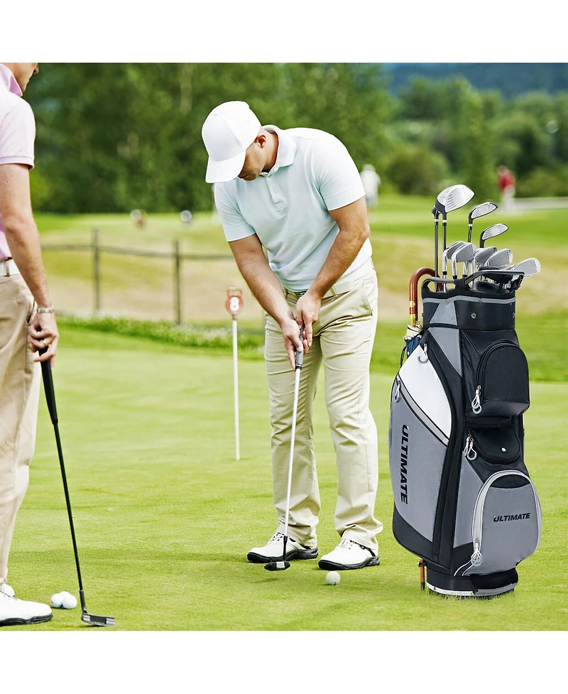 Gymax 10" 14-Way Golf Cart Stand Bag w/Cooler Bag Waterproof Valuable Pocket Rain Hood