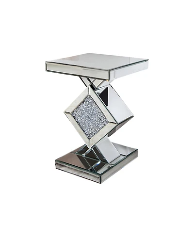 Mirrored Glass End Table with Faux Crystals for Living Room or Bedroom
