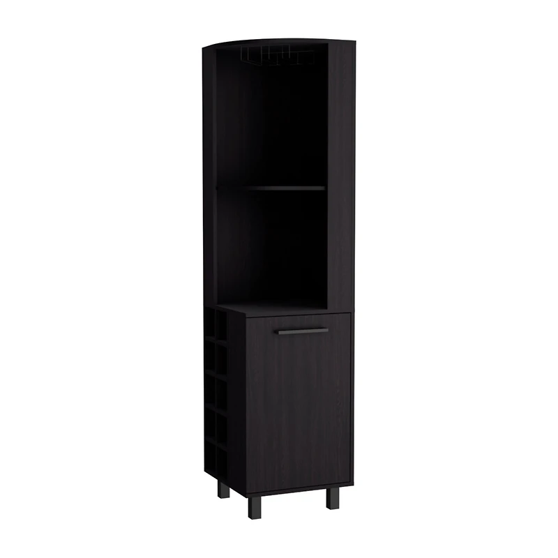 Morocco Corner Bar Single Door Cabinet Two Shelves, Ten Built-in Wine Rack, Interior Black