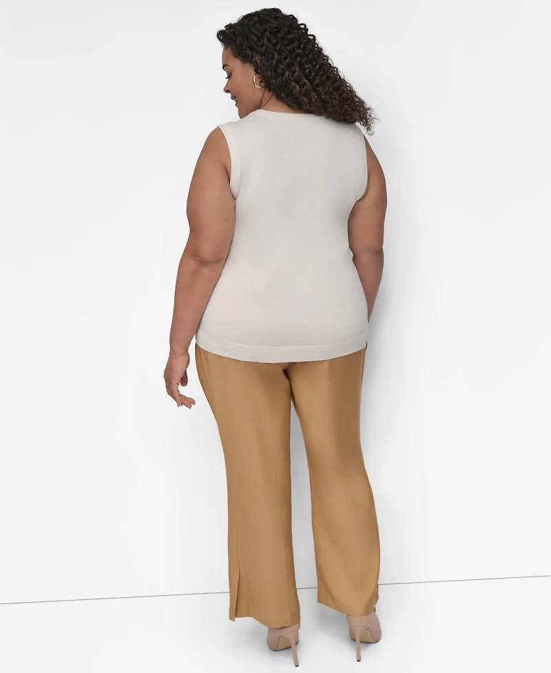 Dkny Plus Mix-Media Sleeveless Sweater Top