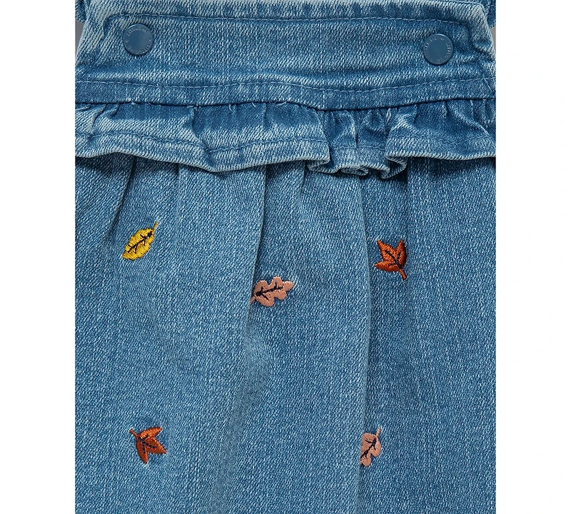 Little Me Baby Girls Leaves Woven Denim Overall & Top Set