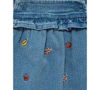 Little Me Baby Girls Leaves Woven Denim Overall & Top Set