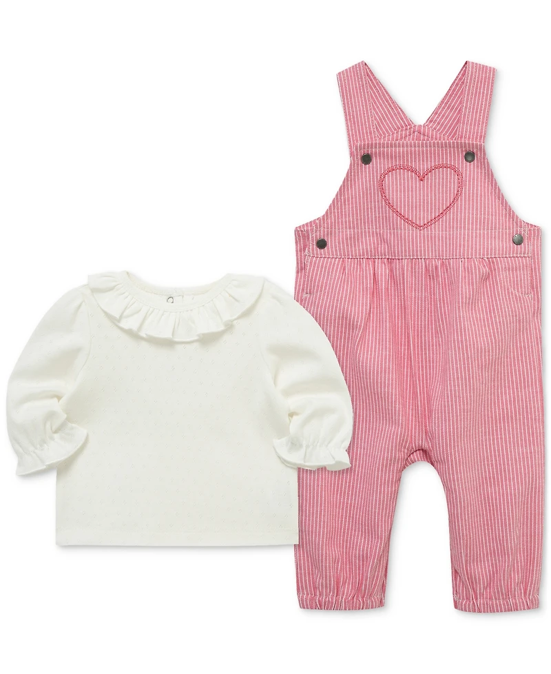 Little Me Baby Girls Ruffled Top & Heart Overall, 2 Piece Set