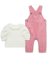 Little Me Baby Girls Ruffled Top & Heart Overall, 2 Piece Set
