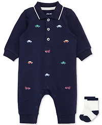 Little Me Baby Boys Cars Coverall & Socks, 2 Piece Set