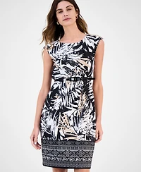 Connected Women's Ottoman Crewneck Belted Sheath Dress