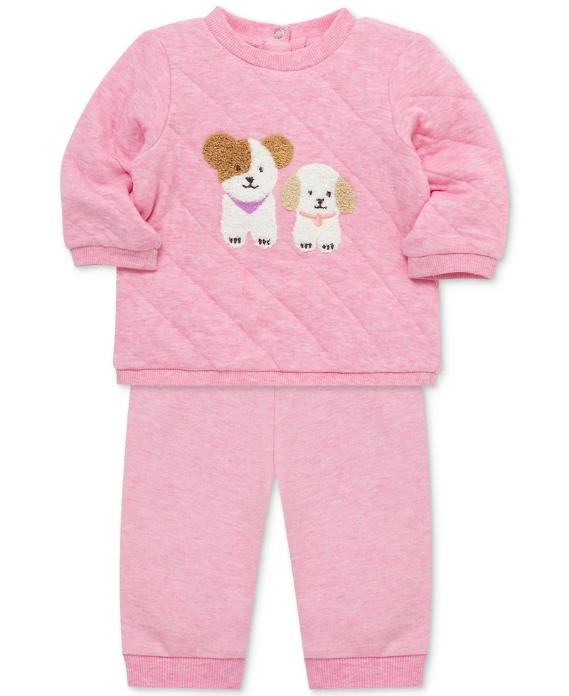 Little Me Baby Girls Cute Pups Sweatshirt & Pants, 2 Piece Set