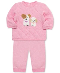 Little Me Baby Girls Cute Pups Sweatshirt & Pants, 2 Piece Set