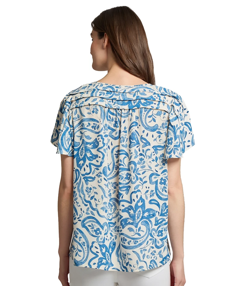 Jones New York Petite Paisley-Print Flutter-Sleeve Top