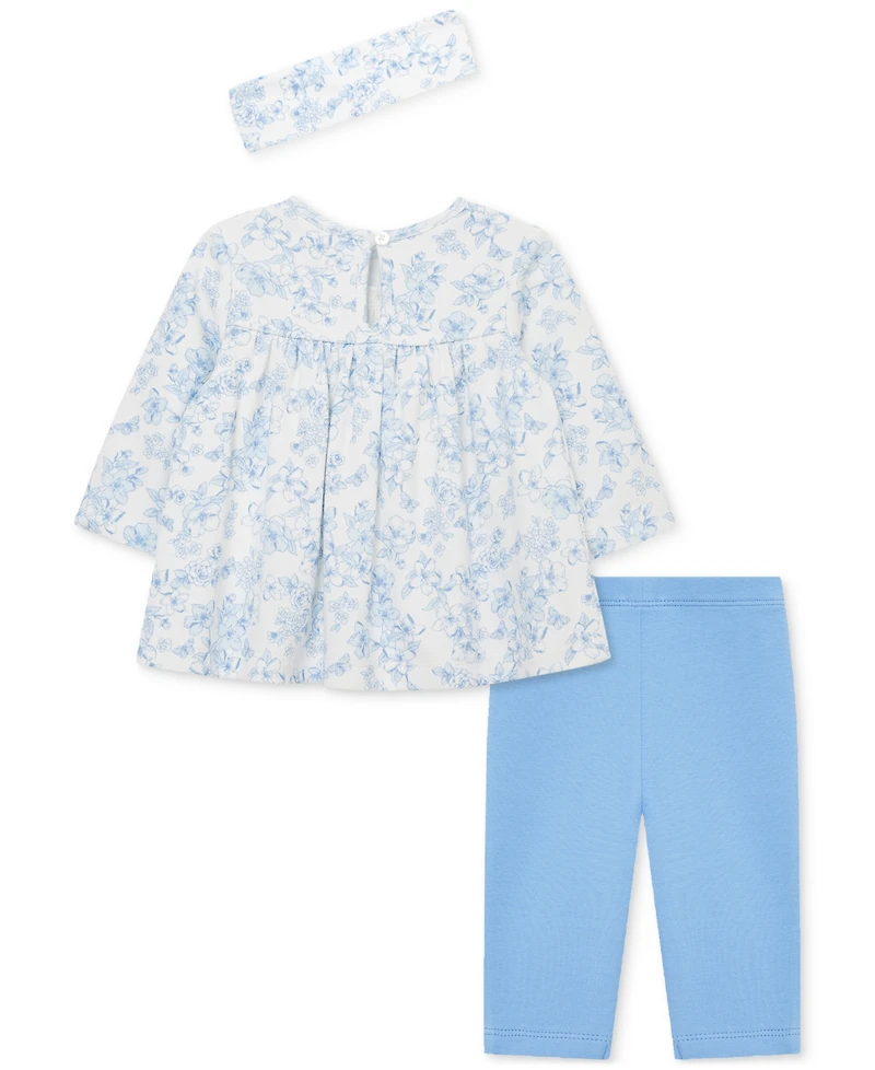 Little Me Baby Girls Cotton Headband, Smocked Floral-Print Tunic & Leggings, 3 Piece Set