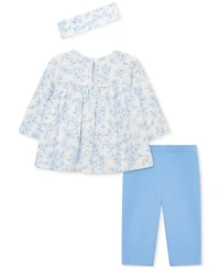 Little Me Baby Girls Cotton Headband, Smocked Floral-Print Tunic & Leggings, 3 Piece Set
