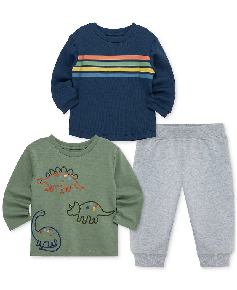 Little Me Baby Boys Dino T-Shirts & Jogger Pants, 3 Piece Set