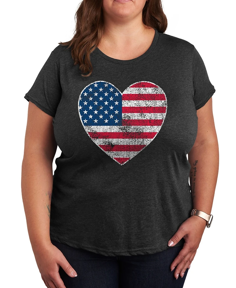 Hybrid Apparel Plus Americana Heart Flag Graphic Crew Neck T-Shirt