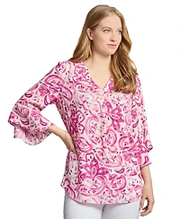 Jones New York Petite Paisley-Print V-Neck Bell-Sleeve Top