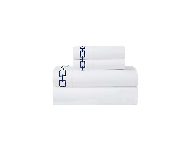 Superior Chain Links Cotton Embroidered Deep Pocket Bed Sheet Set, Twin