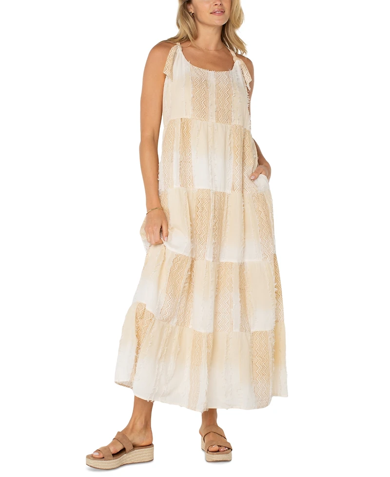 Liverpool Los Angeles Women's Printed Textured Cotton Sleeveless Maxi Dress
