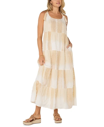 Liverpool Los Angeles Women's Printed Textured Cotton Sleeveless Maxi Dress