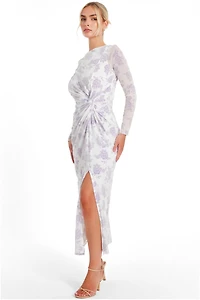 Quiz Women's Flocked Mesh Floral Maxi Dress