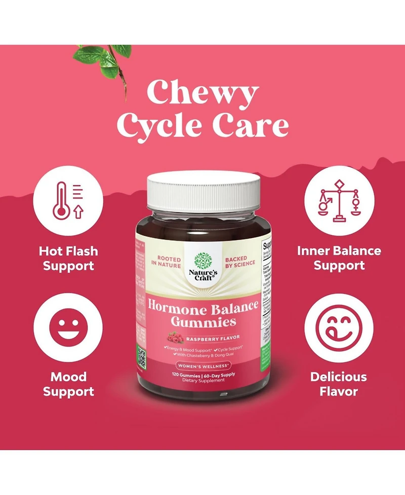 Hormone Balance Gummies for Women | Pms Gummies and Cycle Support Supplements | Vitamin B6, Raspberry Flavor | 120ct