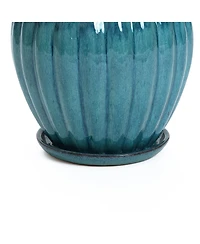 LuxenHome Sea Blue Bowl Round Ceramic Decorative Planter Pot