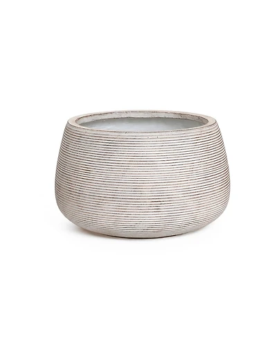 LuxenHome Speckled Off White and Brown Textured Ribbed Bowl -Inch Tall MgO Planter