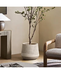 LuxenHome Blended Tan with Wood Pattern Round Tapered -Inch Tall MgO Planter