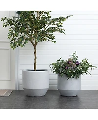 LuxenHome Minimalistic Modern Gray 15.7-Inch Tall Round Tapered MgO Planter