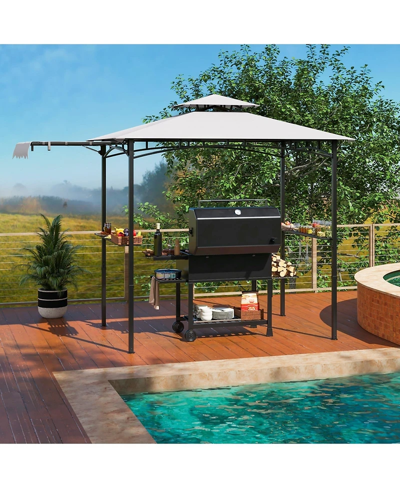10.5 x 5 Ft Grill Gazebo with Side Awning and Double-Tiered Top