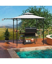 10.5 x 5 Ft Grill Gazebo with Side Awning and Double-Tiered Top