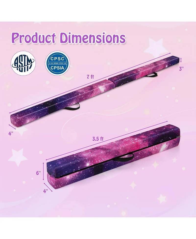 7 Feet Folding Portable Floor Balance Beam with Handles for Gymnasts