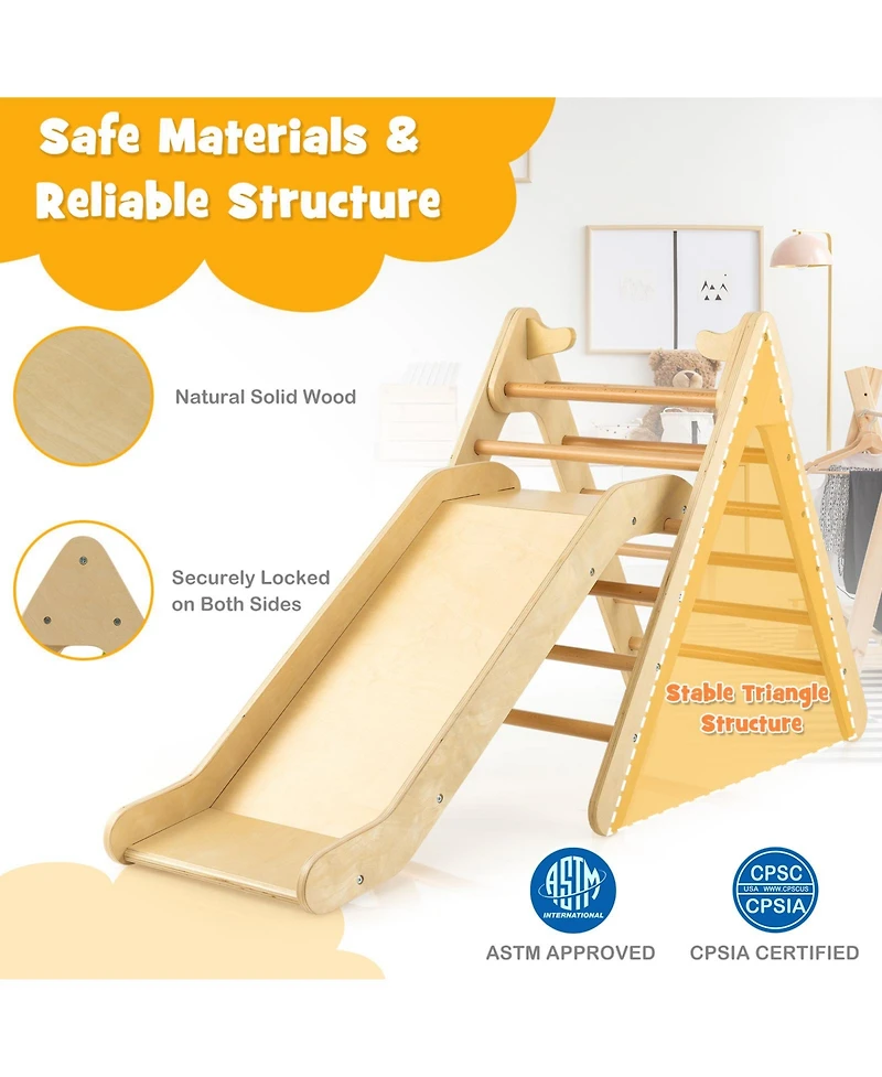 2-in-1 Wooden Triangle Climber Set with Gradient Adjustable Slide
