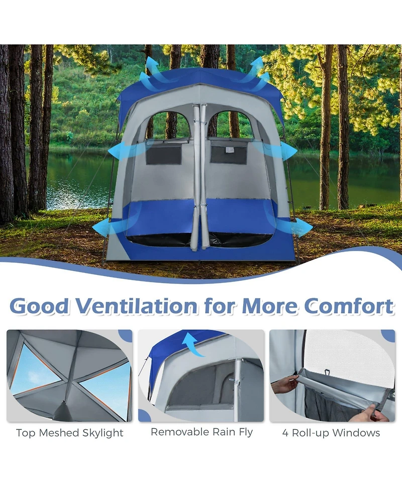 2 Rooms Oversize Privacy Shower Tent with Removable Rain Fly and Inside Pocket